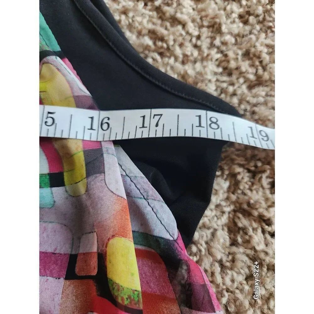F9 Soft Works bright multicolored sheer lined tank blouse black contrast trim - Picture 6 of 11